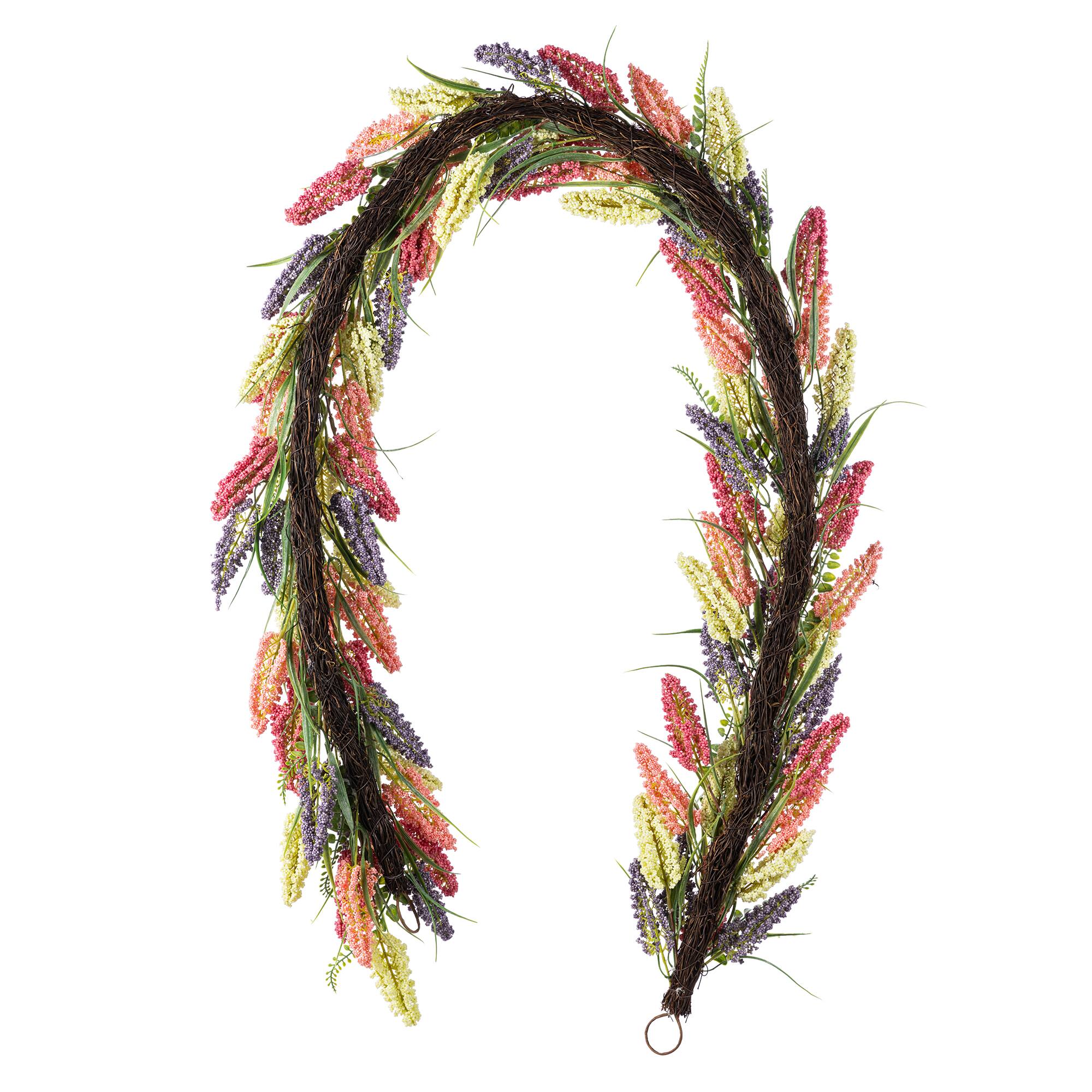 Glitzhome® 6ft. Pink, Purple & Yellow Mixed Heather Garland